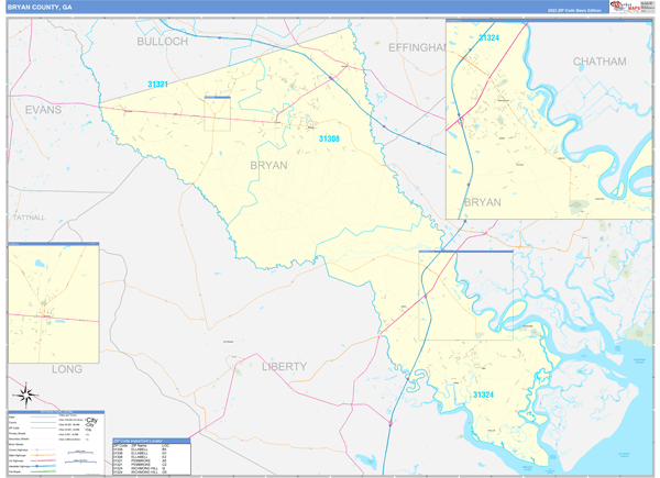 Bryan County, GA Zip Code Wall Map