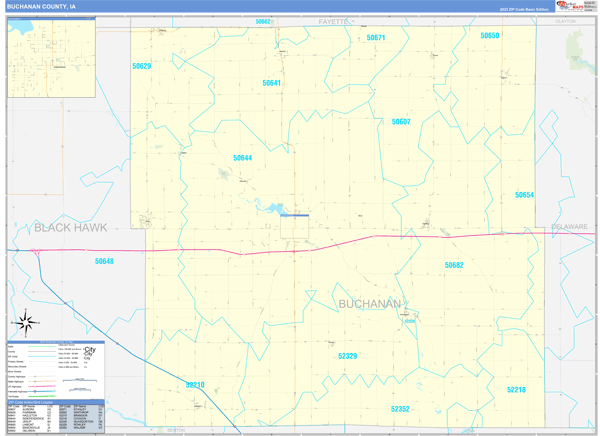 Buchanan County, IA Zip Code Wall Map