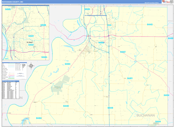 Buchanan County, MO Wall Map Basic Style