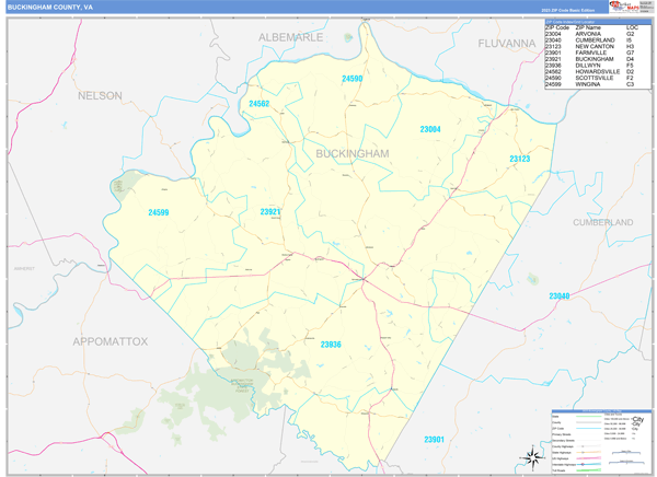 Buckingham County, VA Zip Code Map