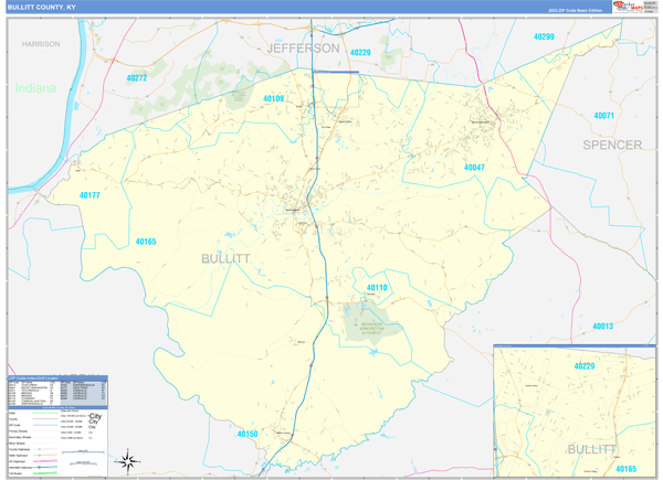 Bullitt County, KY Wall Map Basic Style