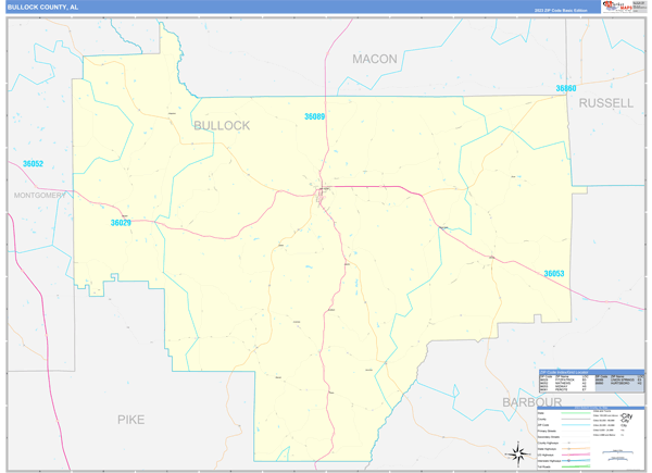 Bullock County, AL Zip Code Wall Map