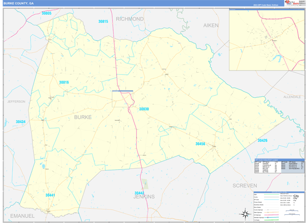 Burke County, GA Wall Map Basic Style