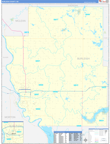 Burleigh County, ND Zip Code Wall Map