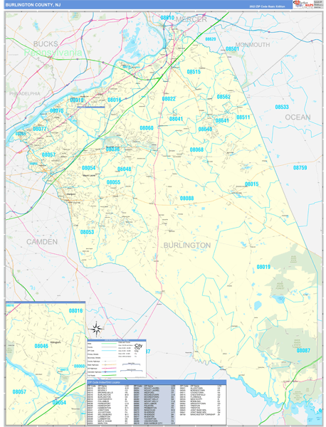 Burlington County, NJ Carrier Route Wall Map
