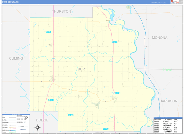 Burt County, NE Wall Map Basic Style