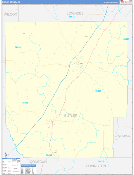 Butler County, AL Wall Map Basic Style