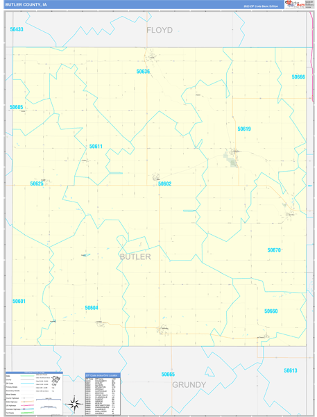 Butler County, IA Zip Code Wall Map