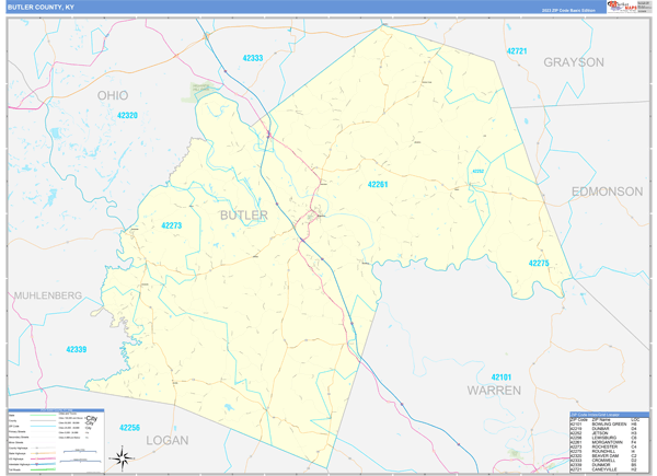 Butler County, KY Zip Code Map