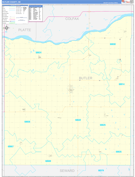 Butler County, NE Wall Map Basic Style