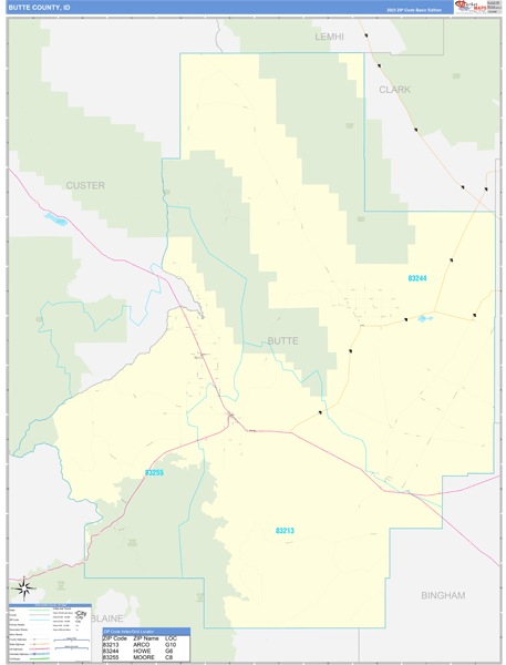Butte County, ID Zip Code Wall Map