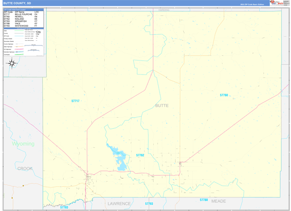 Butte County, SD Carrier Route Wall Map