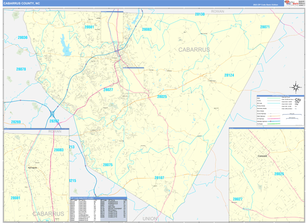 Cabarrus County, NC Zip Code Map