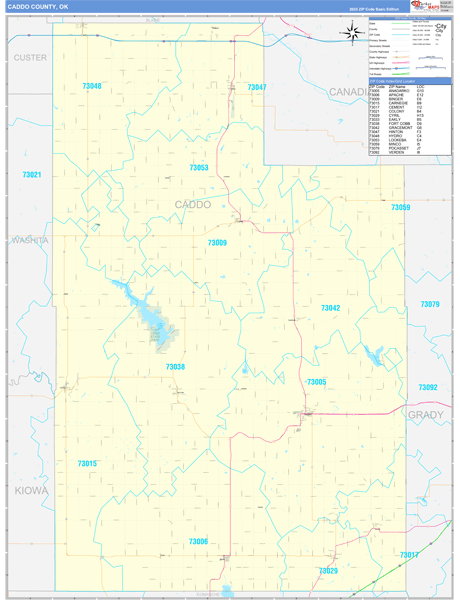 Caddo County Wall Map Basic Style