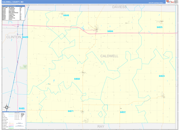 Caldwell County, MO Carrier Route Wall Map