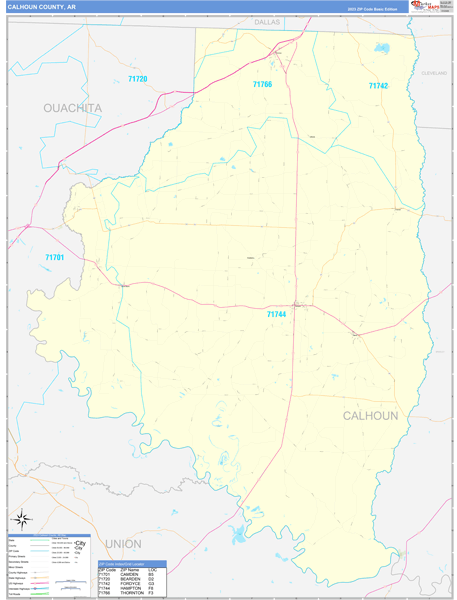 Calhoun County, AR Zip Code Wall Map