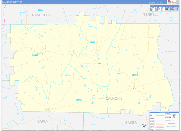 Calhoun County, GA Zip Code Wall Map
