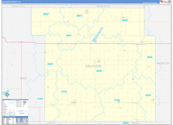 Calhoun County, IA Zip Code Wall Map