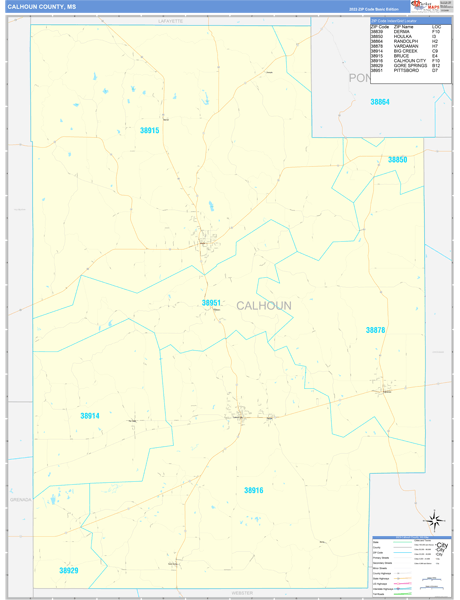 Calhoun County Wall Map Basic Style