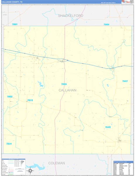 Callahan County, TX Wall Map Basic Style