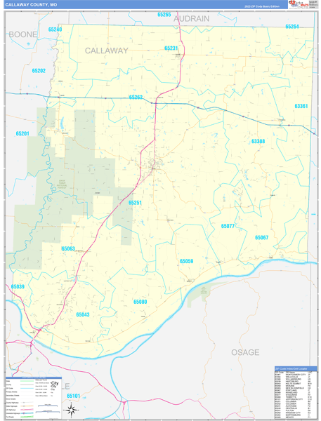 Callaway County, MO Zip Code Wall Map