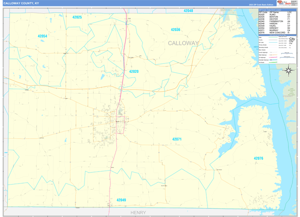 Calloway County, KY Zip Code Wall Map