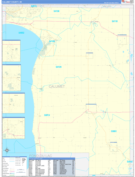 Calumet County, WI Wall Map Basic Style