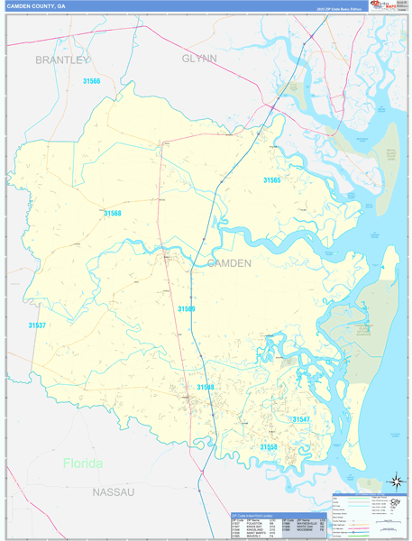 Camden County Wall Map Basic Style
