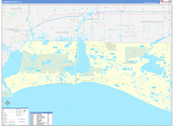 Cameron Parish (County), LA Zip Code Wall Map