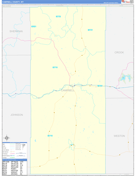 Campbell County, WY Zip Code Map