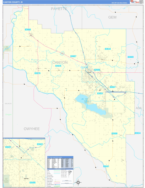 Canyon County, ID Zip Code Wall Map