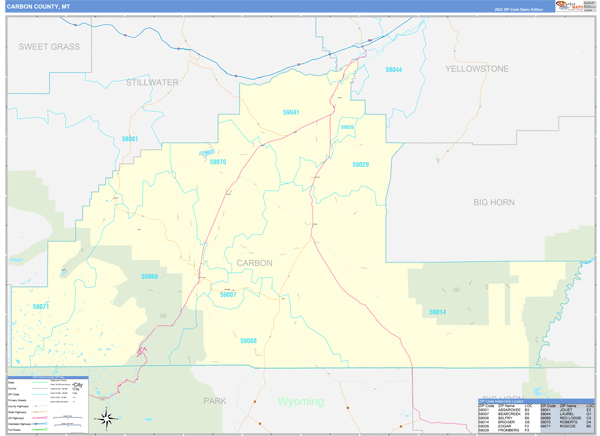 Carbon County, MT Zip Code Wall Map