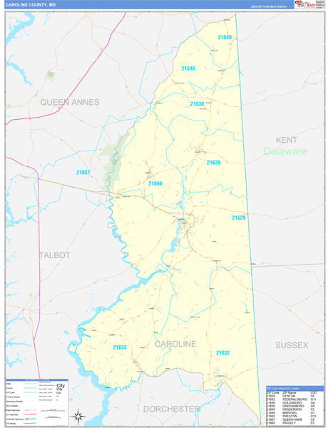 Caroline County, MD Carrier Route Wall Map