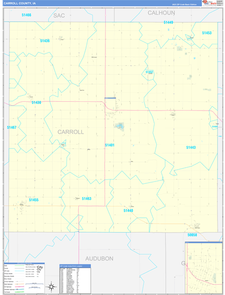 Carroll County, IA Zip Code Map