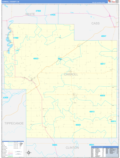 Carroll County, IN Zip Code Map