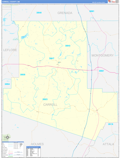Carroll County, MS Zip Code Map