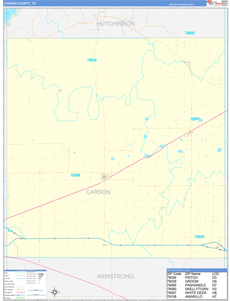 Carson County, TX Carrier Route Wall Map