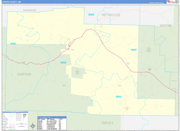 Carter County Wall Map Basic Style