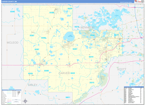Carver County, MN Zip Code Wall Map