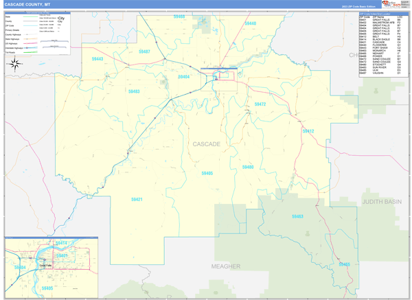 Cascade County, MT Zip Code Wall Map