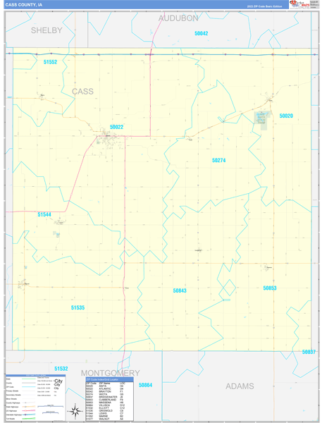Cass County, IA Zip Code Wall Map