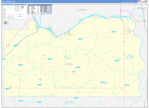 Cass County, NE Zip Code Wall Map