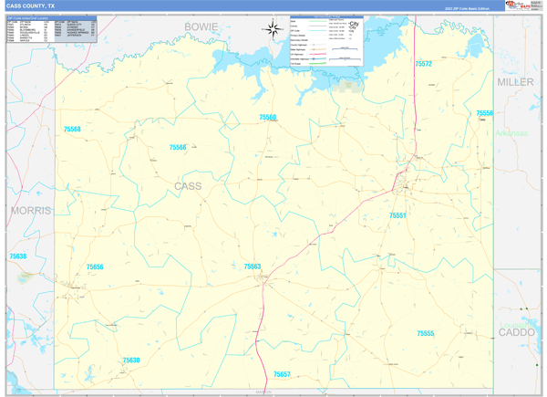 Cass County, TX Carrier Route Wall Map