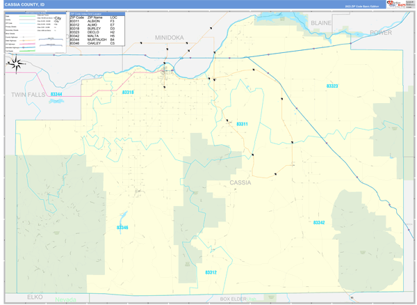 Cassia County, ID Zip Code Wall Map