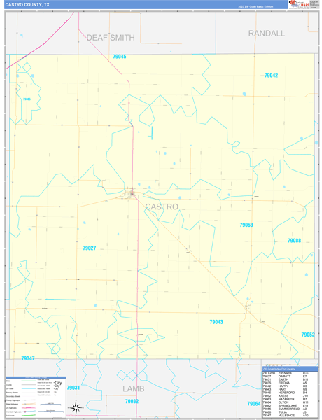 Castro County, TX Zip Code Wall Map