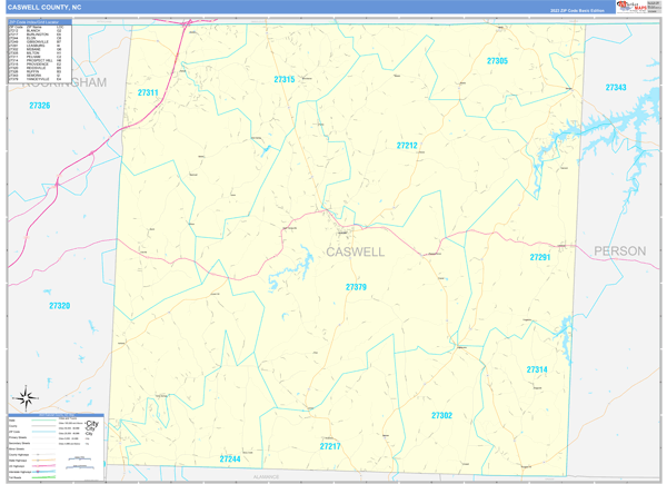 Caswell County, NC Zip Code Wall Map