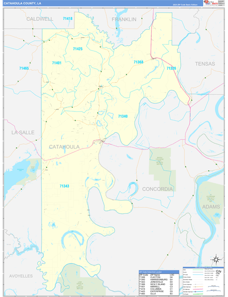 Catahoula Parish (County), LA Zip Code Wall Map