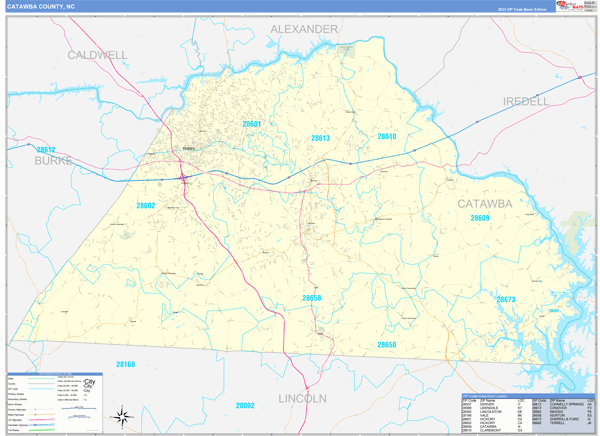Catawba County Wall Map Basic Style