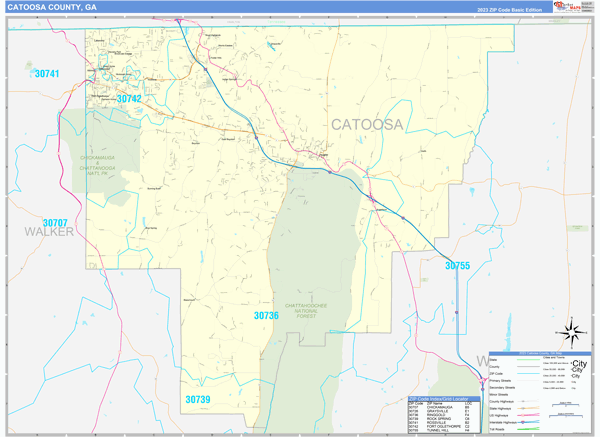 Catoosa County, GA Zip Code Wall Map