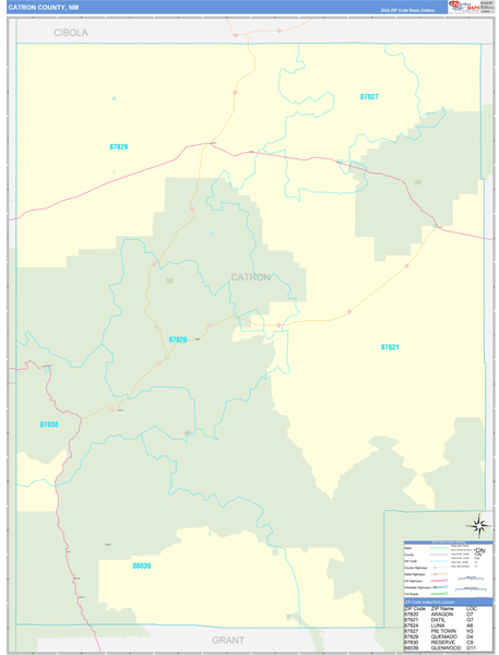 Catron County Wall Map Basic Style